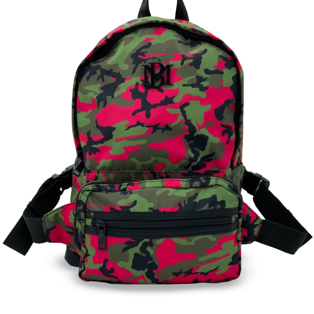 Badgley Mischka Pink Camouflage Nylon Backpack with Detachable Fanny Pack